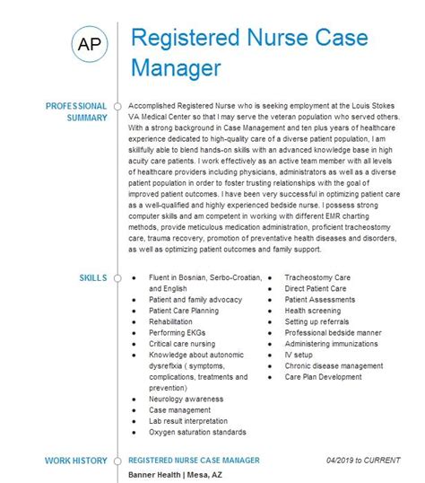 Registered Nurse Case Manager Resume Example