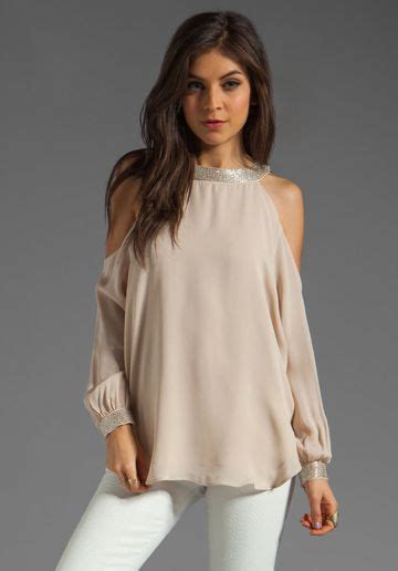 Haute Hippie Embellished Cold Shoulder Blouse In Buffsilver From