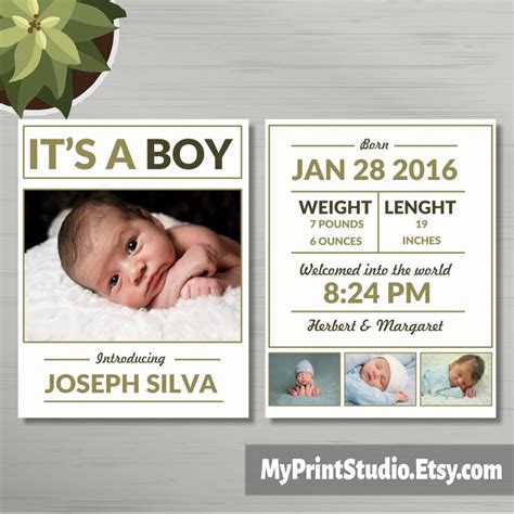 Baby Boy Announcement Printable Template For Ms Word Newborn Etsy