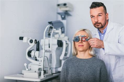 Optician Examining Womans Eyes Optician Optometrist Women