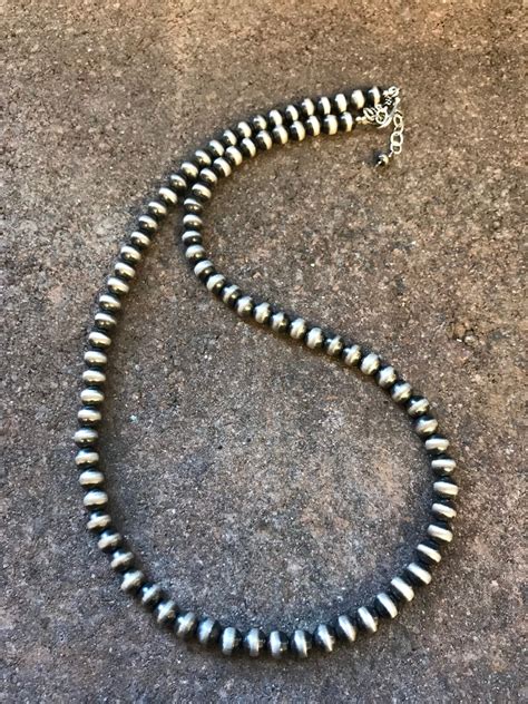 Sterling Silver 6mm Navajo Pearls Bead Necklace Etsy
