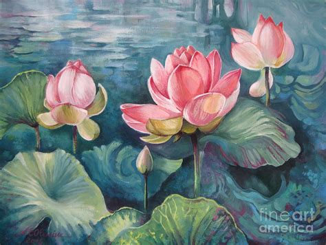 Lotus Pond Painting By Elena Oleniuc Fine Art America