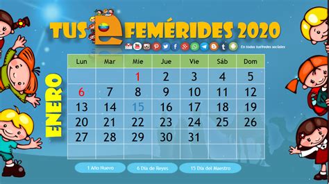 📚 Tus Efemérides Escolar 2012 2023 📅 Calendario Enero 2020
