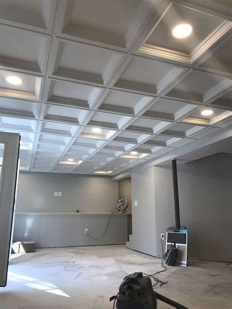 Faux Coffered Drop Ceiling Dropped Ceiling Ceiling Remodel Ceiling
