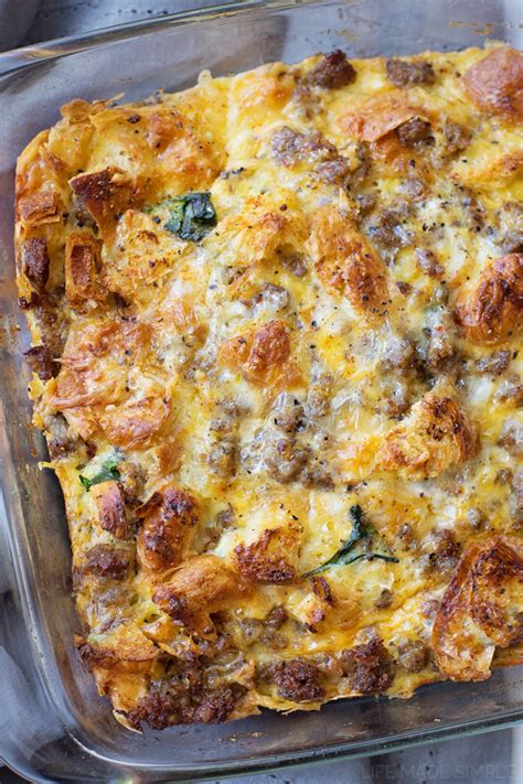Overnight Sausage Egg And Croissant Breakfast Bake Life Made Simple
