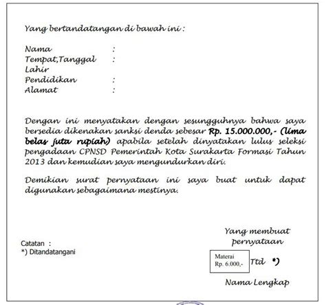 surat pernyataan kesanggupan membayar denda – SerbaBisnis
