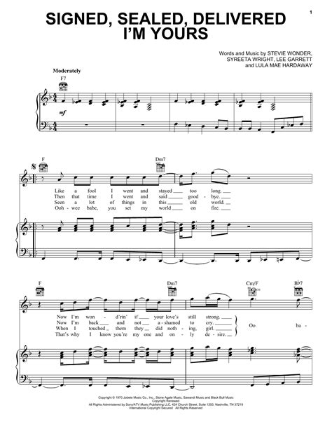 Signed Sealed Delivered Im Yours Sheet Music Direct