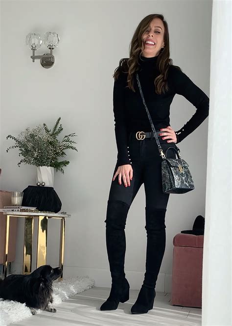 black over the knee flat boots outfit