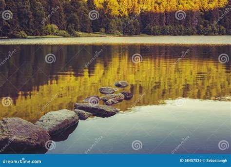 Tranquility Over Lake Stock Photo Image Of Silence Rocks 58457536