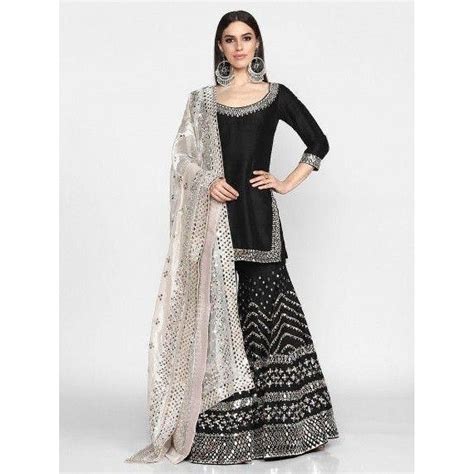 Sharara Suits Black Georgette Heavy Embroidered Sharara