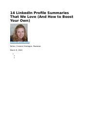 Linkedin Profile Summaries That We Love Docx Linkedin Profile