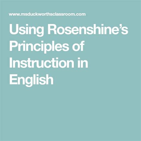 Using Rosenshines Principles Of Instruction In English Teaching
