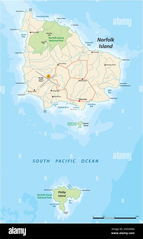 Mapa Vectorial De La Isla De Norfolk En El Pacífico Australiano Imagen