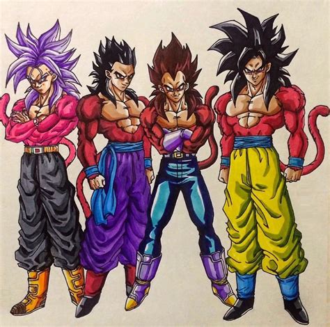 Ssj 4 Goku Vegeta Gohan And Future Trunks Personaggi Immaginari Supereroi Personaggi