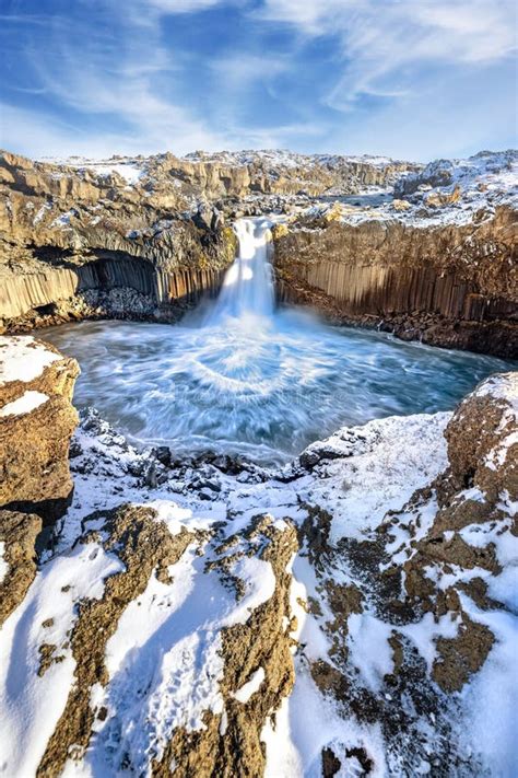 Aldeyjarfoss Waterfall In Norther Iceland Long Exposure Shot Showing