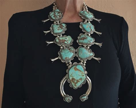 Reserved 490g Huge Turquoise Squash Blossom Necklace For Women Or