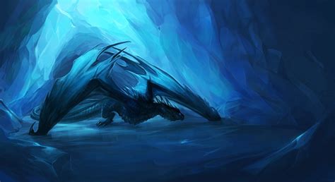 Fantasía Dragón Azul Cueva Fondo De Pantalla Dragones Criaturas