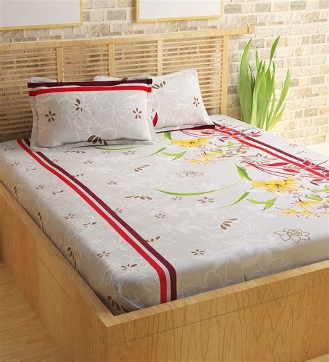 Buy Metro Gold Cotton 186tc Double Bedsheet With 2 Pillow Covers By