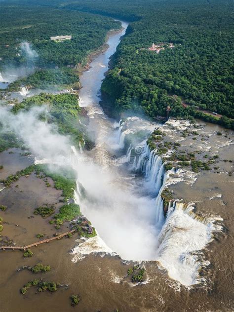 Aerial View Of Iguazu Falls On The Border Of Argentina And Brazil Stock