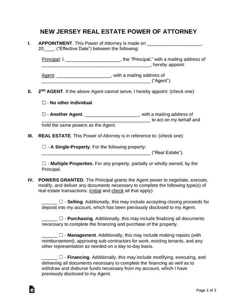 Free New Jersey Real Estate Power Of Attorney Form Pdf Eforms