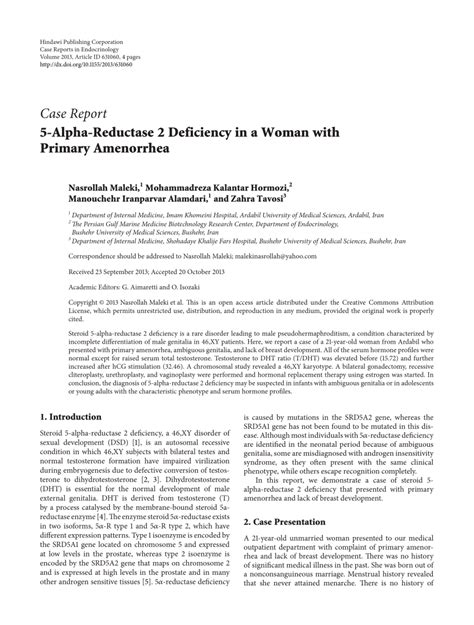 pdf 5 alpha reductase 2 deficiency in a woman with primary amenorrhea