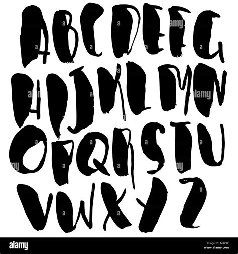 Hand Drawn Font Made By Dry Brush Strokes Grunge Style Alphabet
