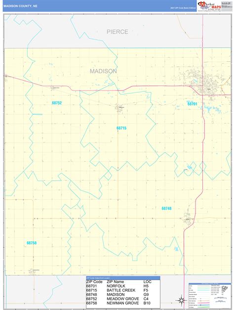 Madison County Ne Zip Code Wall Map Basic Style By Marketmaps