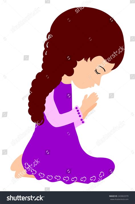 Cute Little Pretty Girl Kneeling Praying Stock Vector Royalty Free