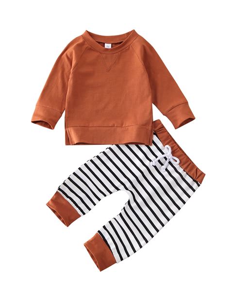 Diconna Toddler Kids Baby Boy Clothes Sets Solid Top T Shirt Striped