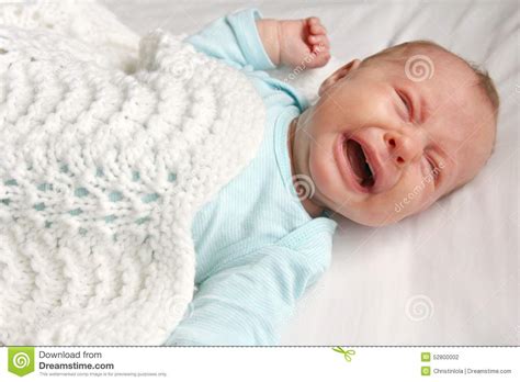 Sweet Newborn Baby Crying In Crib Stock Photo Image Of
