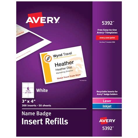 Avery Name Badge Inserts Print Or Write 3 X 4 300 Cardstock