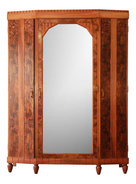 Vintage French Art Deco Burl Wood Mirrored Front Knockdown Wardrobe on Chairish.com | Burled ...