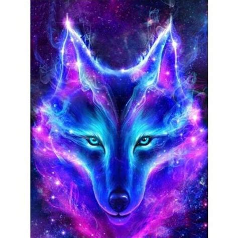Neon Blue Wolf Diamond Painting Kit Wolf Spirit Animal Wolf Craft