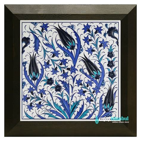 Turkish Iznik Ceramic Tile With Frame Tulip Design Design Wall Decor