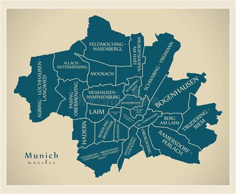 Modern City Map Munich City Of Germany With Boroughs And Title Stock