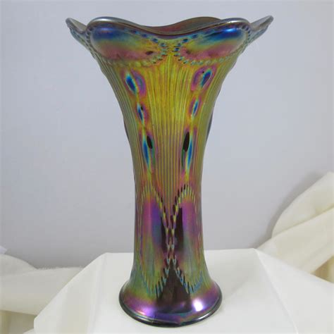 Antique Imperial Beaded Bullseye Amethyst Carnival Glass Vase Carnival Glass