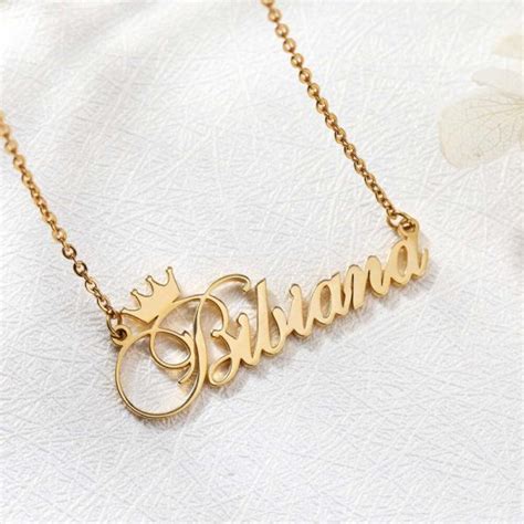Custom Nameplate Personalized Crown Name Necklace For Girls Kids Silver