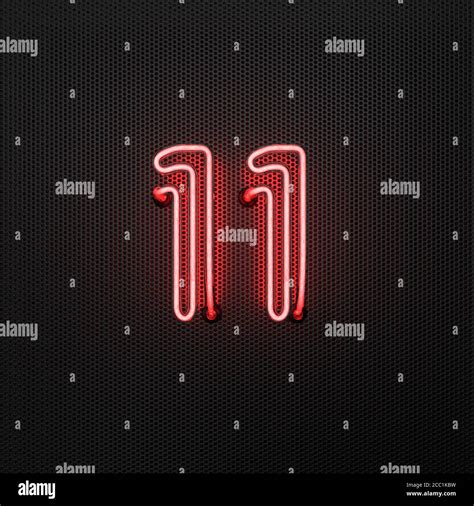 Glowing Red Neon Number 11 Number Eleven On A Perforated Metal