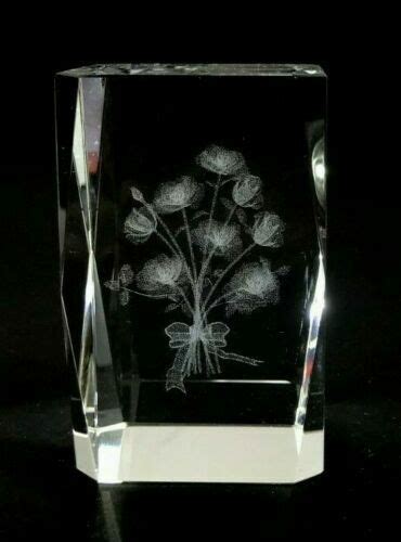 3d Laser Etched Crystal Glass Faceted Paperweight Roses Flowers — Mother S Day Ebay