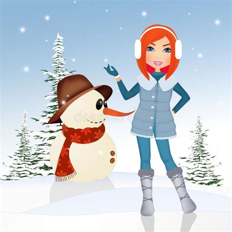 Cute Girl Making Snowman Stock Vector Illustration Of Forest 28090087