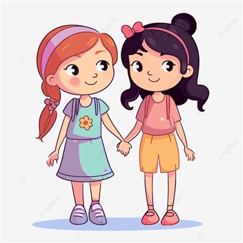 Bestfriends Clipart Two Cute Girl Characters Holding Hands Cartoon