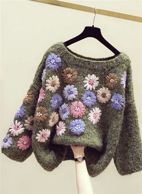 Lovely Flowers Long Sleeve Sweater Spring Outfits Casual Sweaters