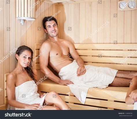 Happy Couple Having Steam Bath Sauna Stock Photo Edit Now 114898726