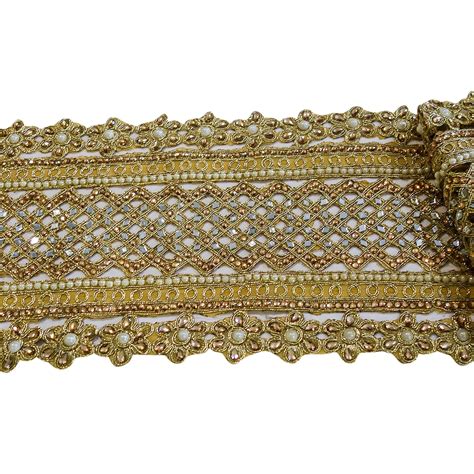 Rhinestones Trim - Crystal Trim - Golden Trim - Beaded Trim - Embellished Broad Trim - Wide Lace 