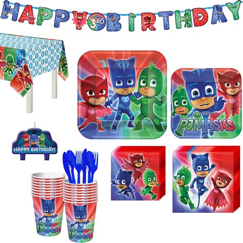 Pj Masks Birthday Party Kit With Happy Birthday Banner And Candles