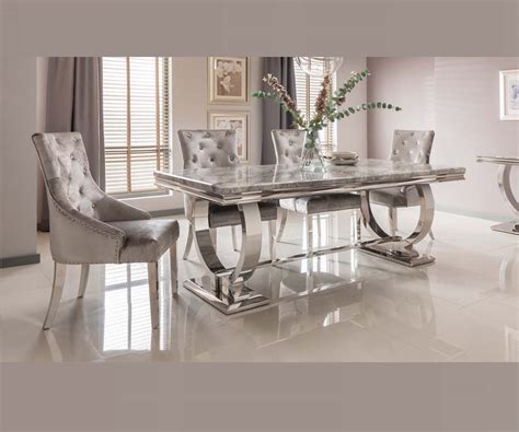 Wine & dine let's face it: Arianna Grey Marble Dining Set With 6 Velvet Chairs - New ...