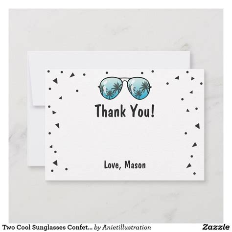 Two Cool Sunglasses Confetti Boy Thank You Card In 2020