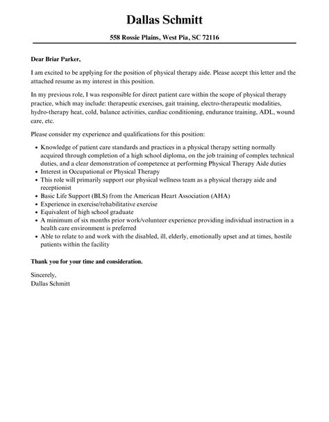 Physical Therapy Aide Cover Letter | Velvet Jobs