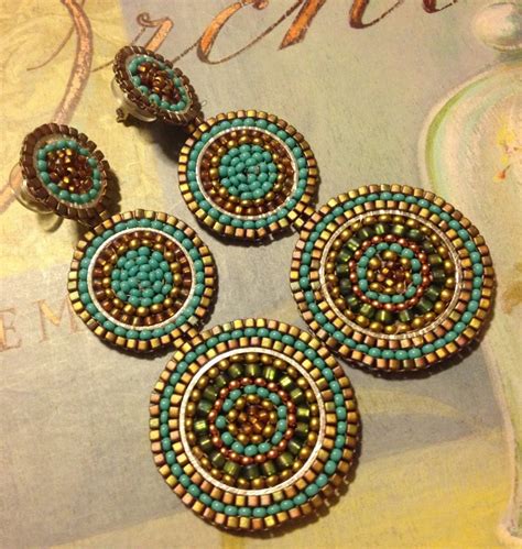 Beaded Triple Disc Earrings Big Bold Turquoise Seed Bead Post Etsy
