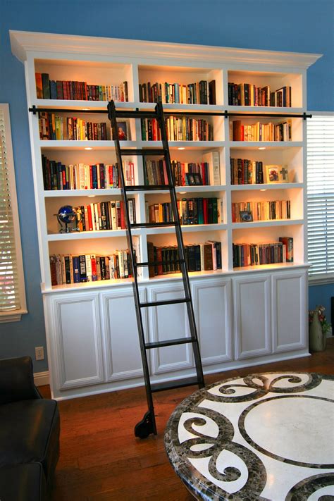 Bookshelf With Roller Ladder Axis Decoration Ideas